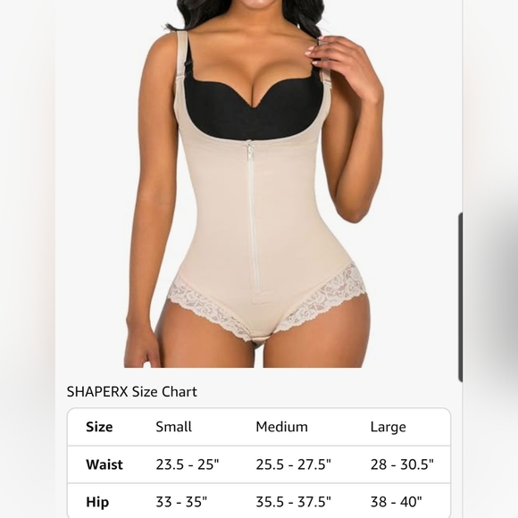 Elegant Cream Shapewear Bodysuit with Lace Trim Size Small By Shaperx - Picture 6 of 6